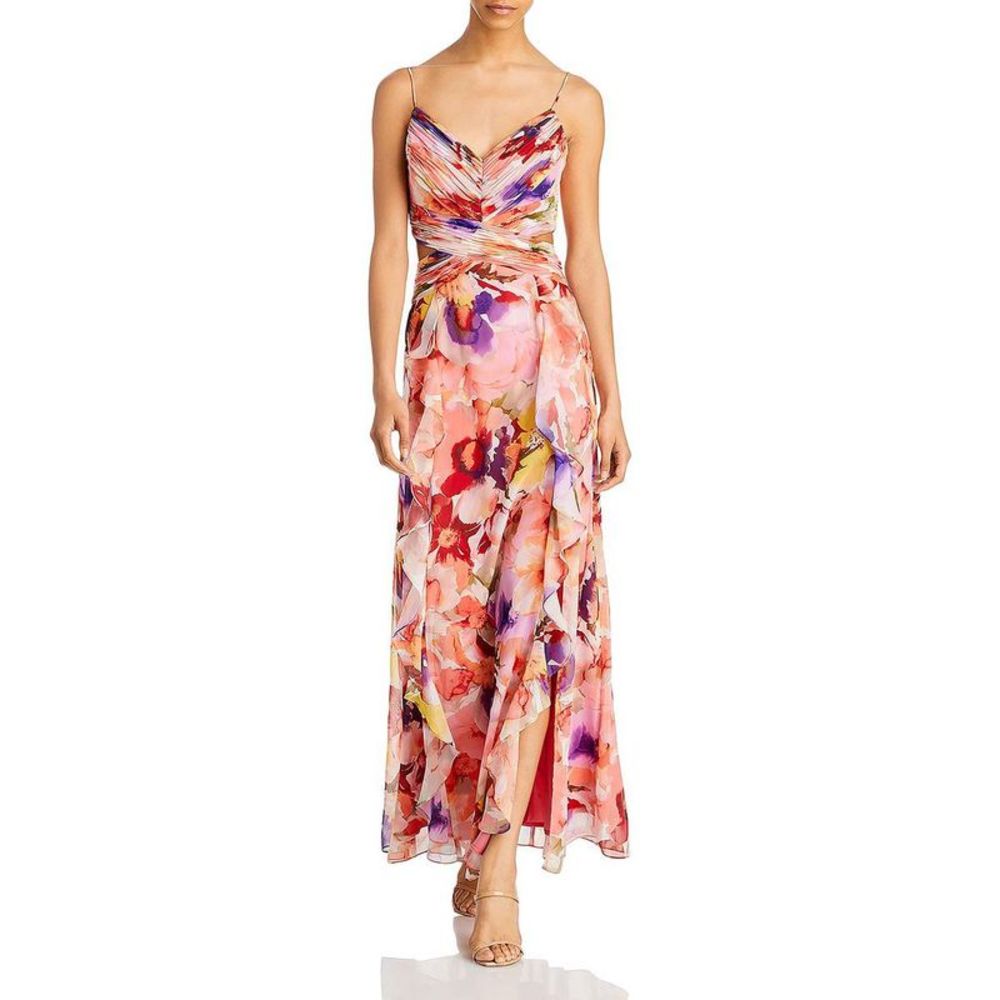 Aqua Womens Orange Chiffon Cut-Out Maxi Evening Dress Gown NWT